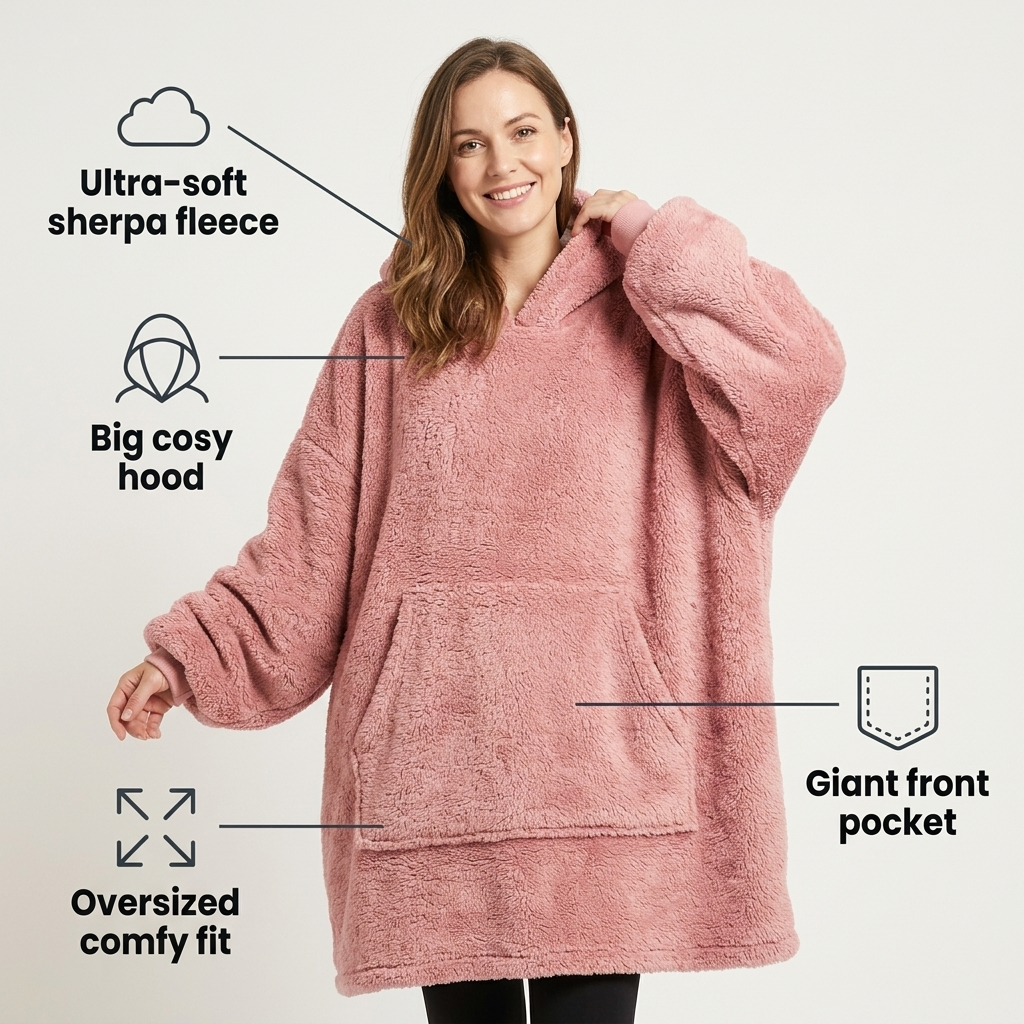 Cozy Hoodie Blanket worn with the hood up